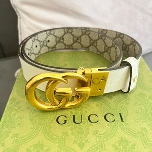 Gucci Reversible leather and printed coated-canvas belt- Size 75 - AUTHENTIC